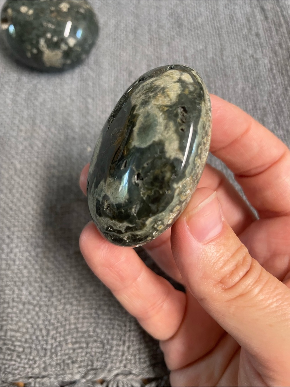 Polished Ocean Jasper Palm Stone - Green and Cream - Picture 2 of 7